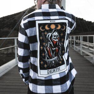 The Pretty Cult American Traditional Death Tarot Flannel Shirt Large BeetleJuice